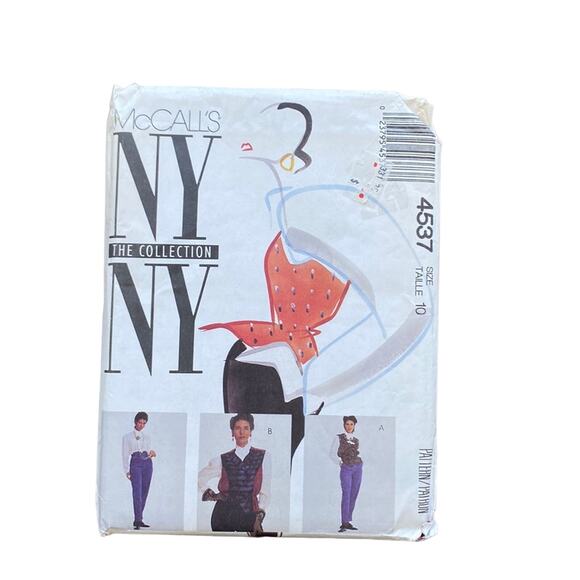MCCALLS PATTERN 4537 Lined Vest Shirt Ascot Pants NY NY Collection Size 10 UNCUT - Picture 1 of 2